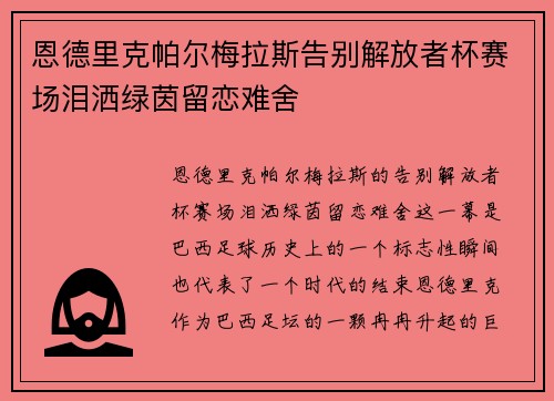 恩德里克帕尔梅拉斯告别解放者杯赛场泪洒绿茵留恋难舍