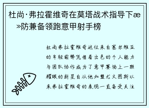 杜尚·弗拉霍维奇在莫塔战术指导下攻防兼备领跑意甲射手榜